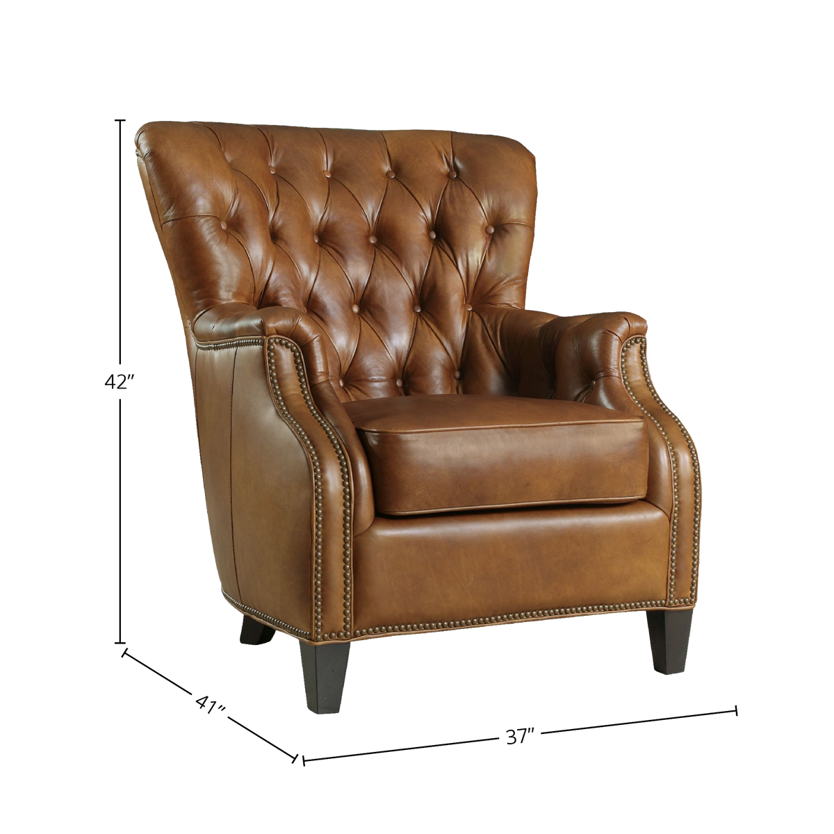Harlow 37&quot; Wide Side Chair, Leather, Brown