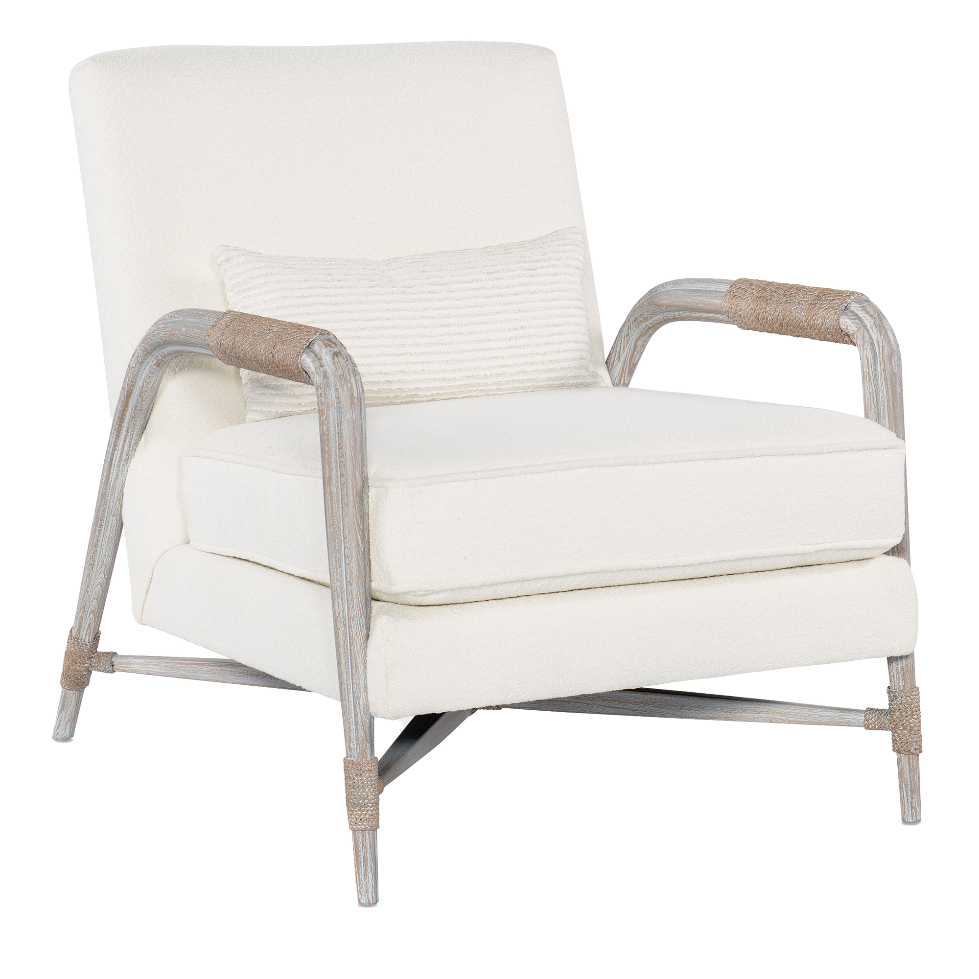 Isela Wood, Fabric and Rope Upholstered Accent Chair, Beige