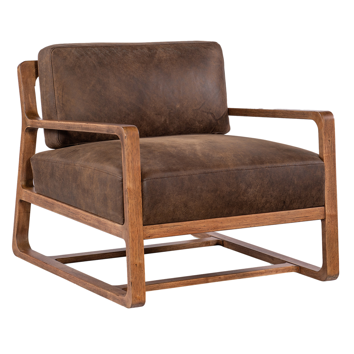 Malani Leather and Wood Upholstered Accent Chair, Brown