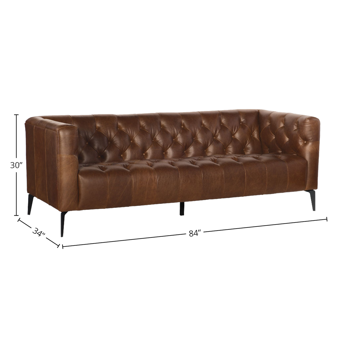 Nonie 84&quot; Wide Upholstered Leather Sofa, Brown