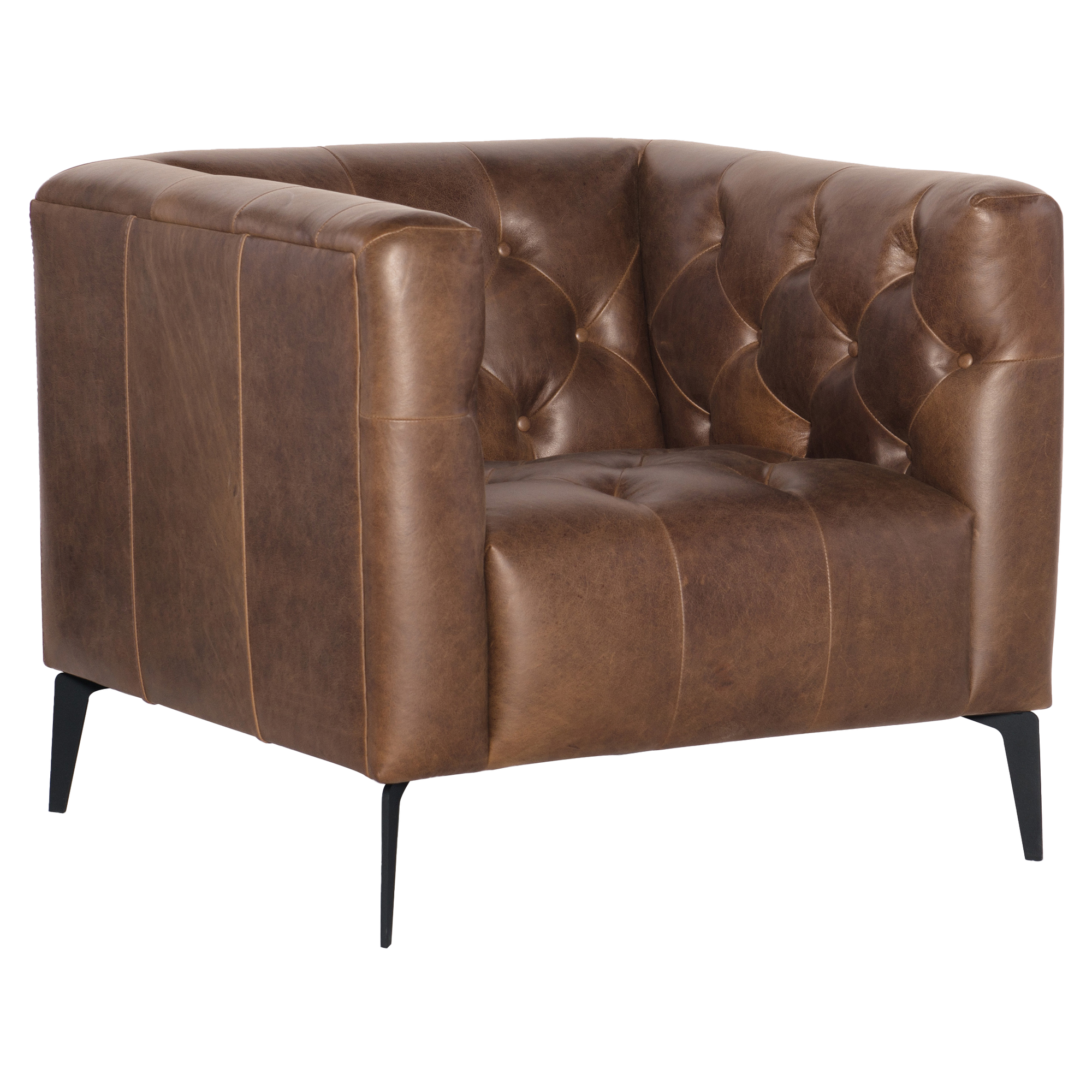 Nonie 34" Wide Side Chair, Leather, Brown