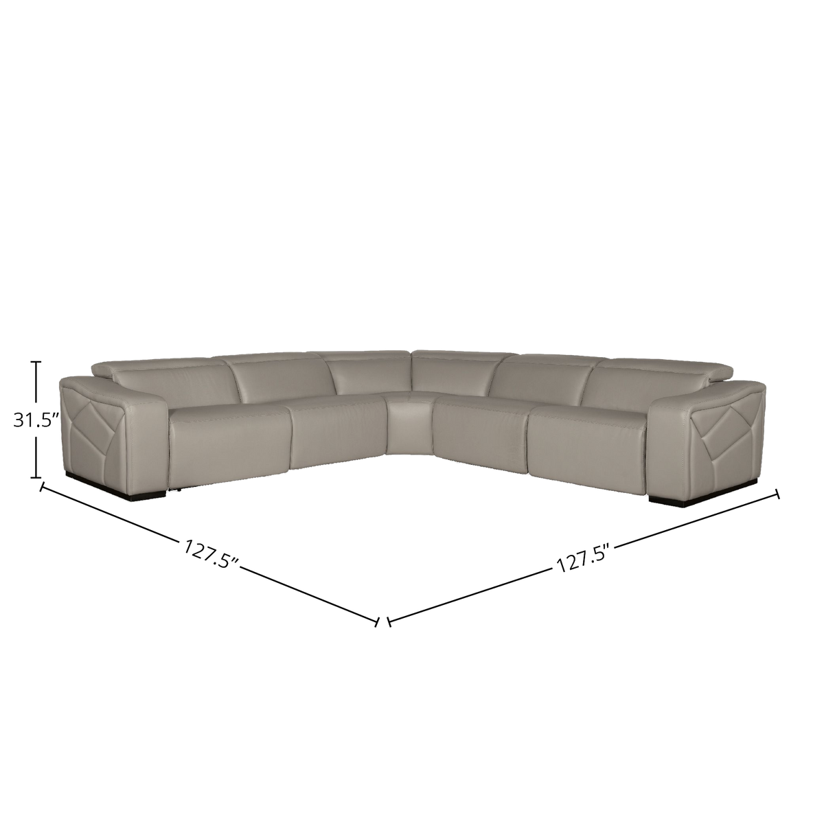 Otilla 5-Piece Leather Upholstered Sectional, Gray