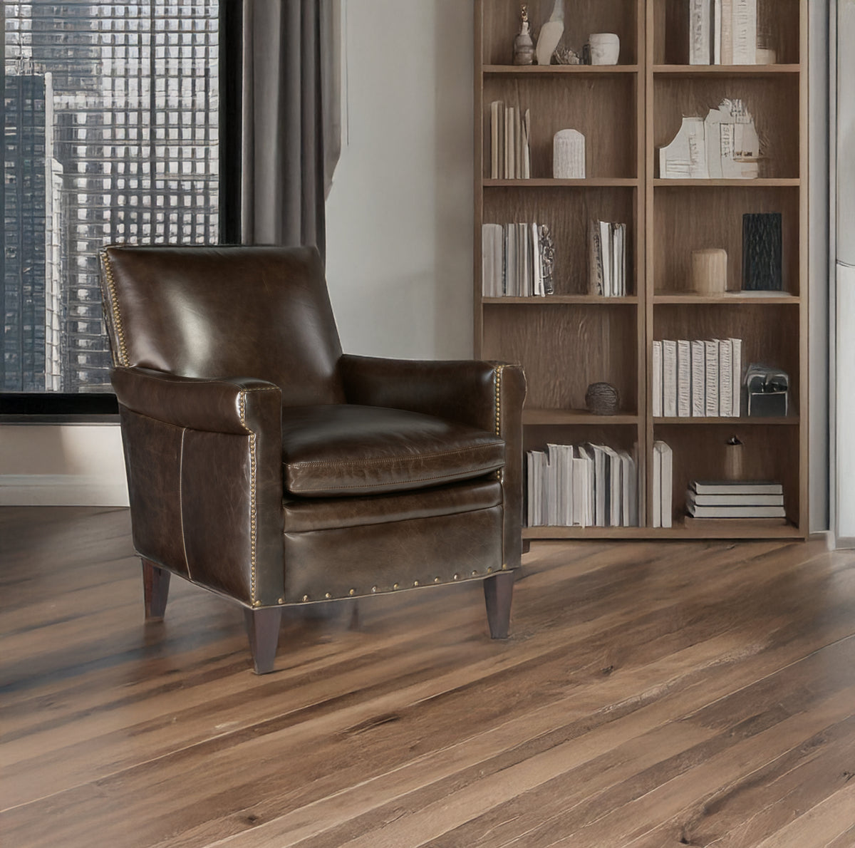 Blaise Club Chair in Caramel &amp; Espresso Leather with Nailhead Trim - Coja