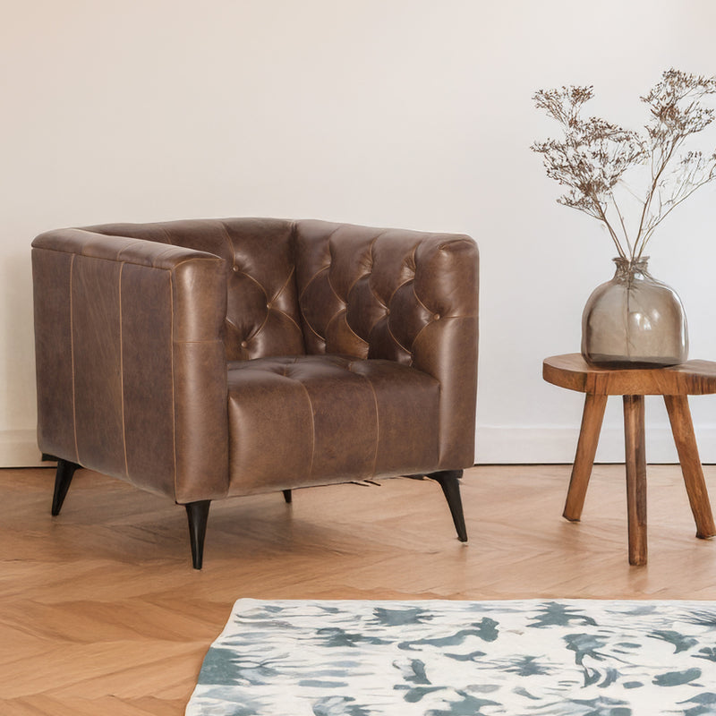 Nonie 34" Wide Side Chair, Leather, Brown - Coja