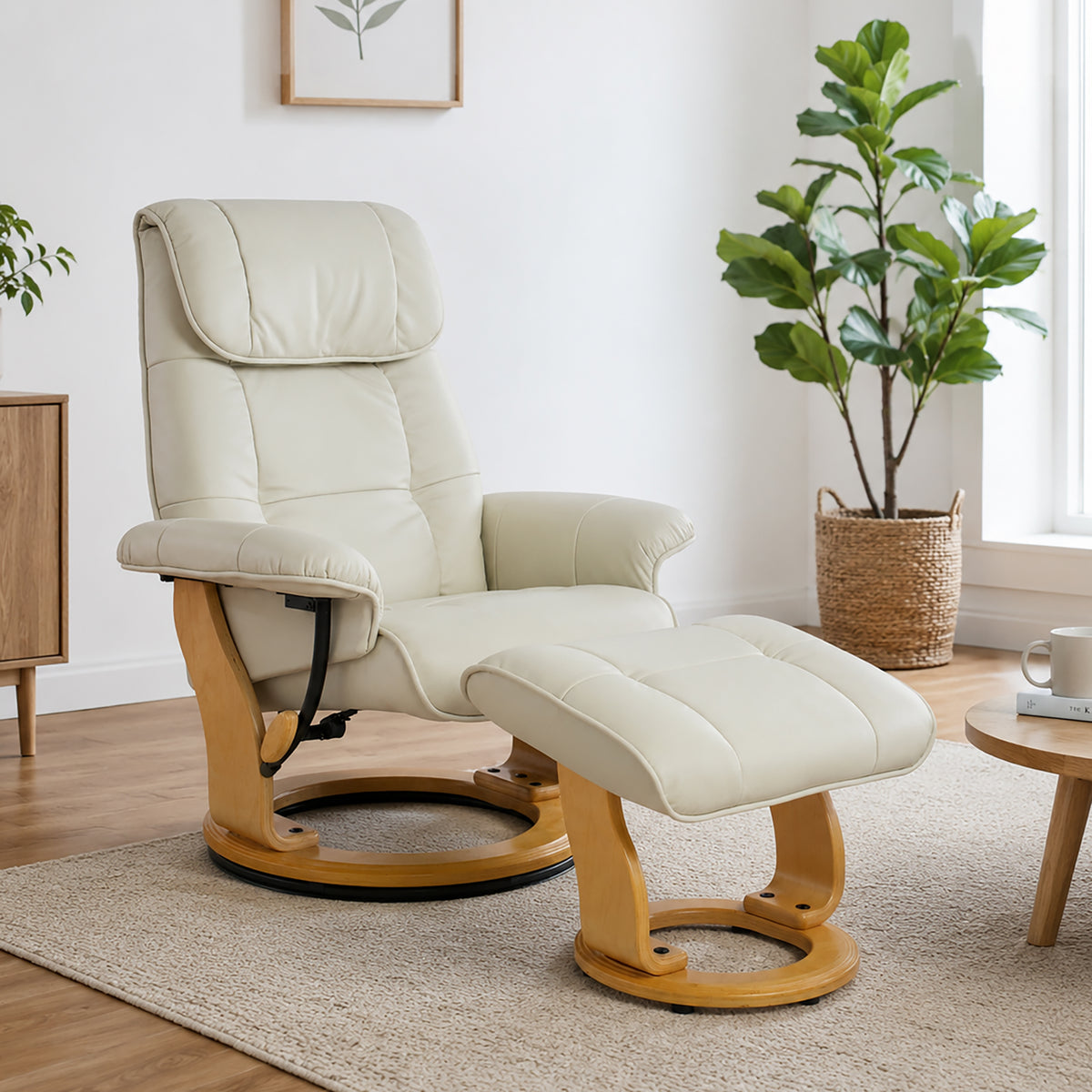 Muscat Leather Swivel Recliner with Matching Ottoman - Coja