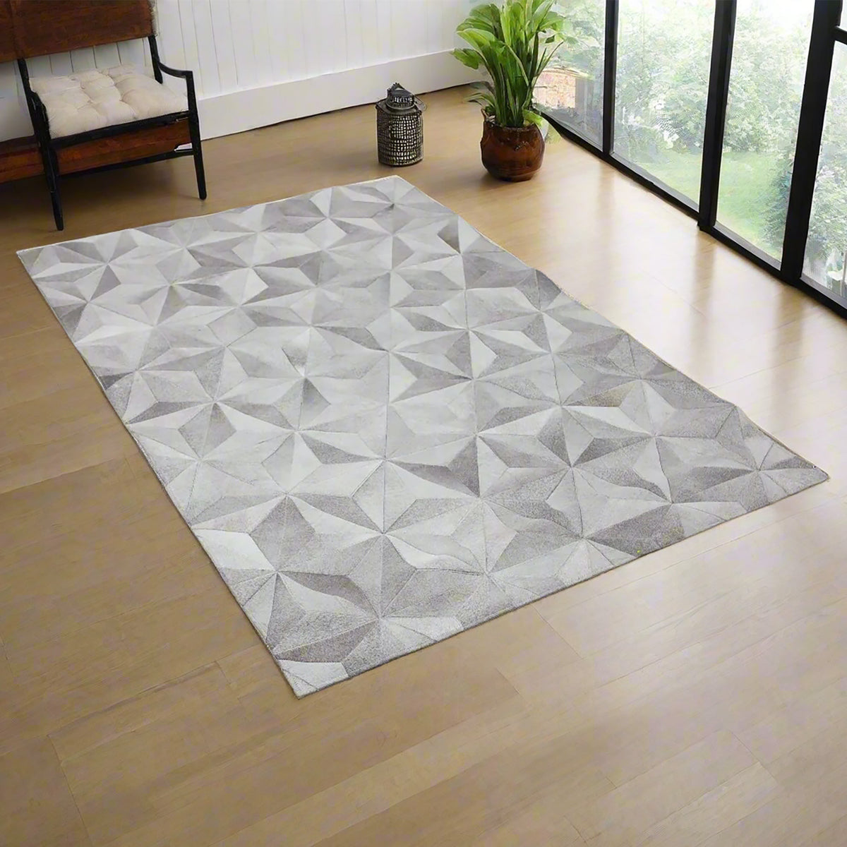 Agate Geometric Hair On Leather Rug, Rectangle 4&#39; x 6&#39; - Coja