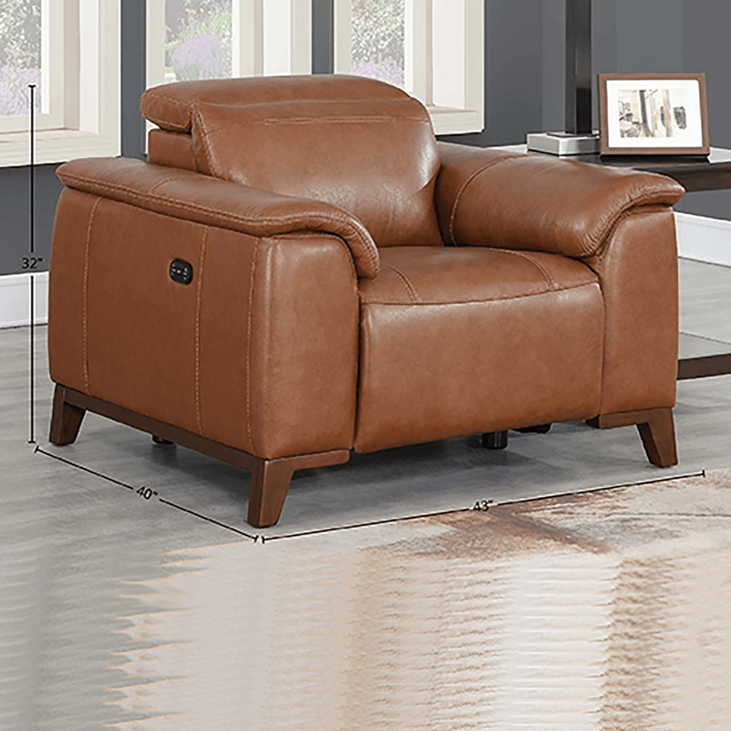 Benxi Dual Power Leather Recliner with Articulating Headrest, Brown