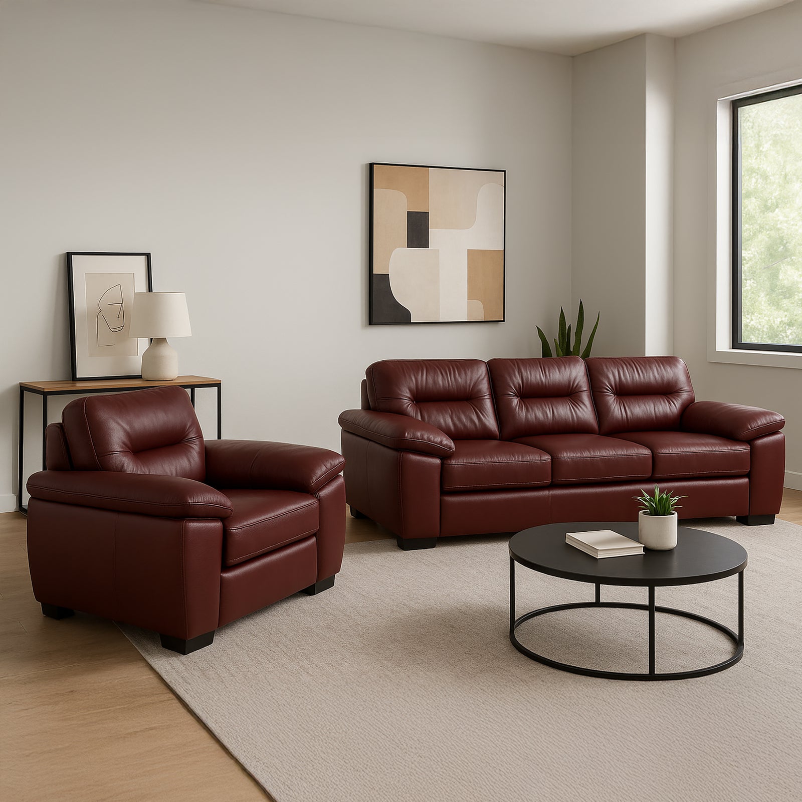 Baeza Two Piece Leather Sofa and Chair Set - Coja