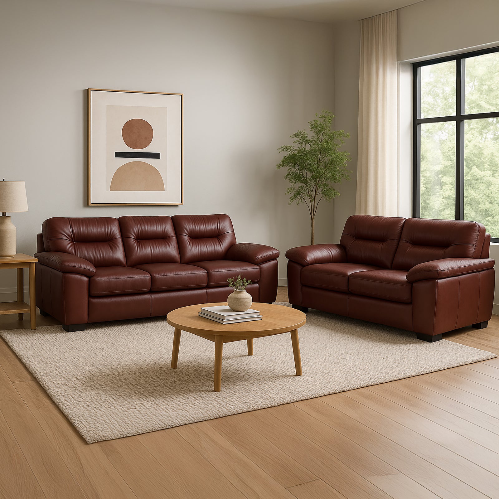 Baeza Two Piece Leather Sofa and Loveseat Set - Coja