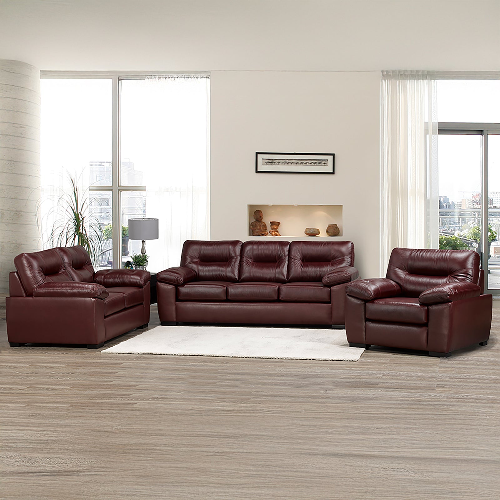 Baeza Three Piece Leather Sofa, Loveseat and Chair Set - Coja