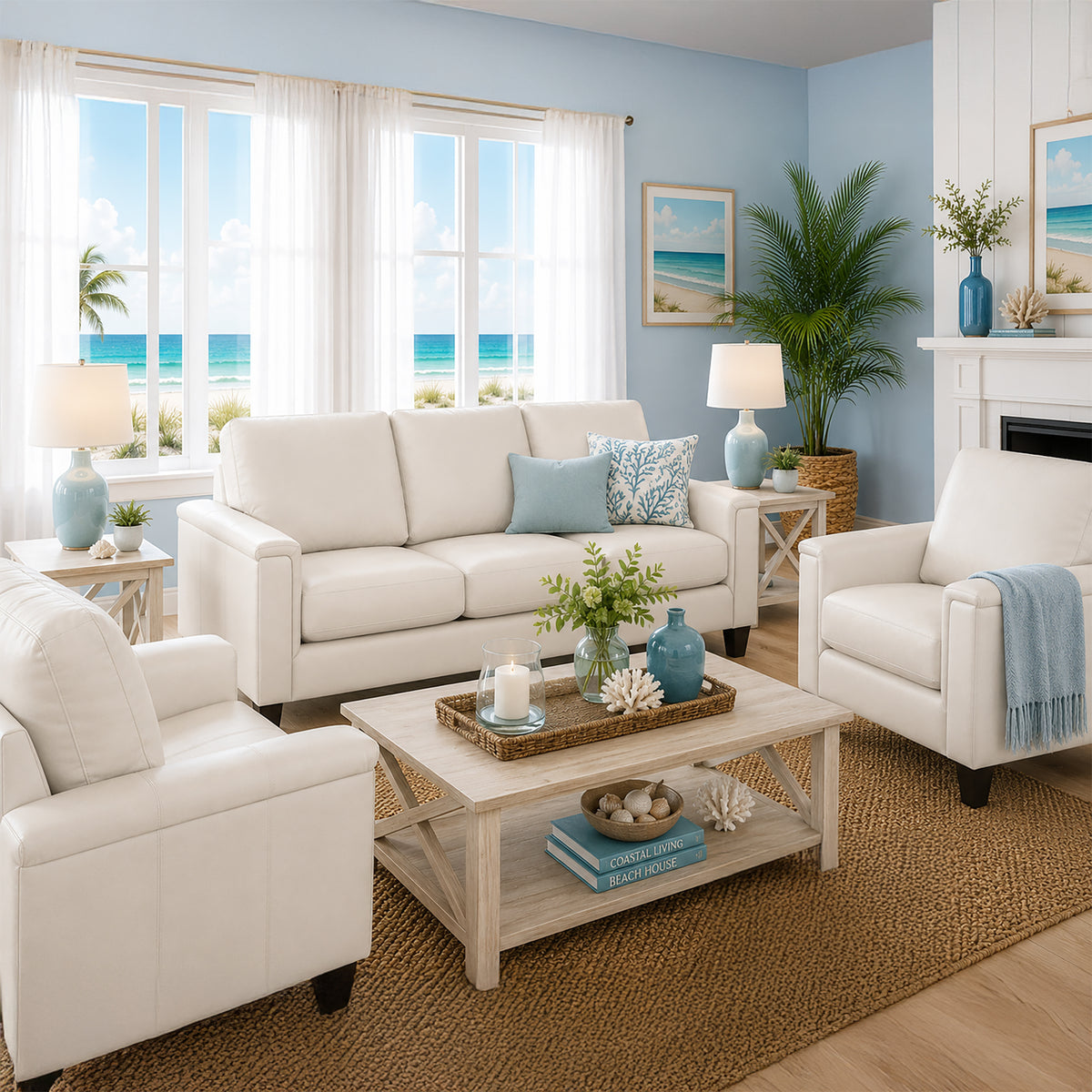 Benson Leather Sofa & Two Chair Set - Coja