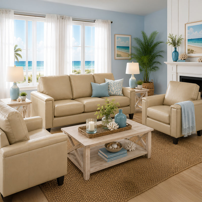 Benson Leather Sofa & Two Chair Set - Coja