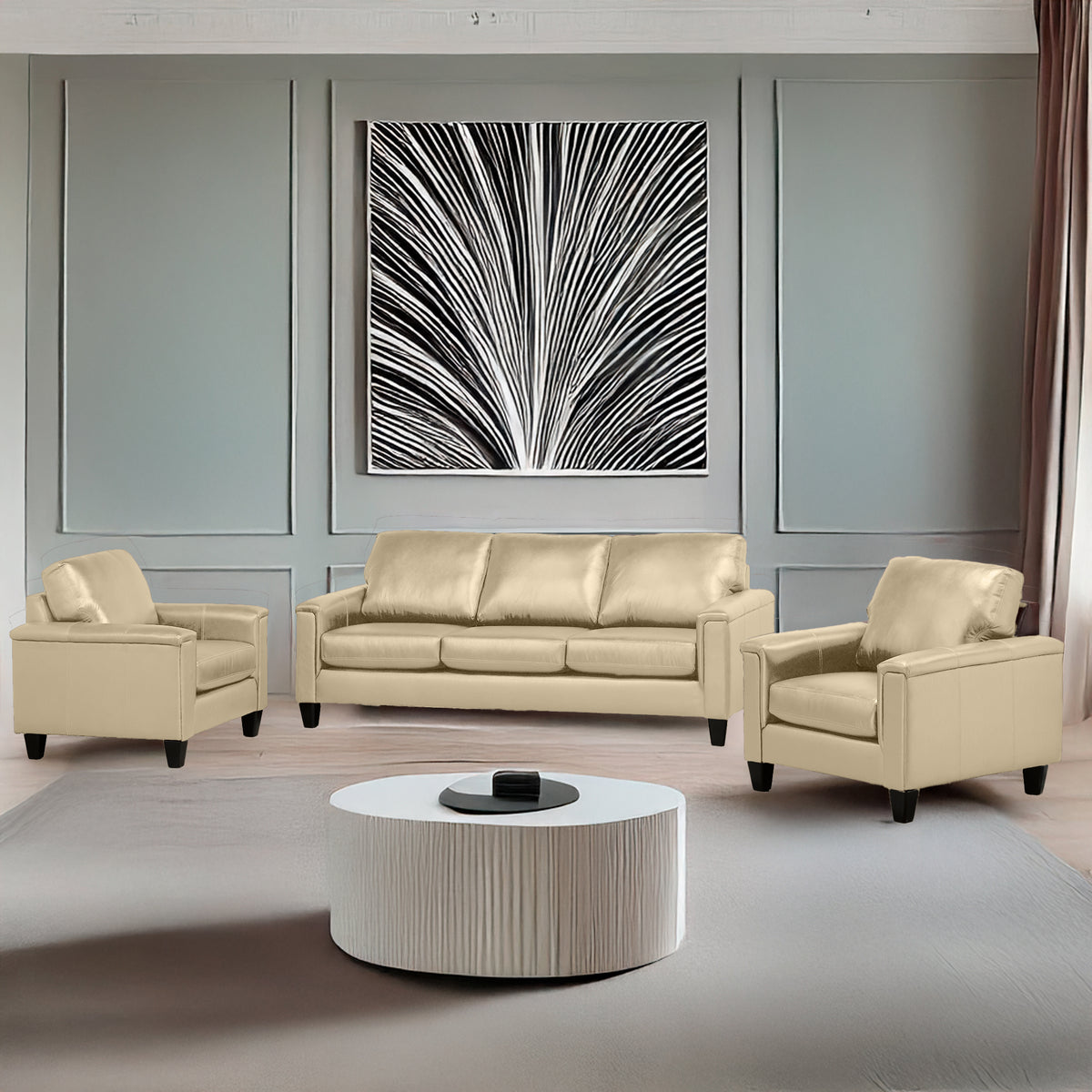 Benson Leather Sofa & Two Chair Set - Coja