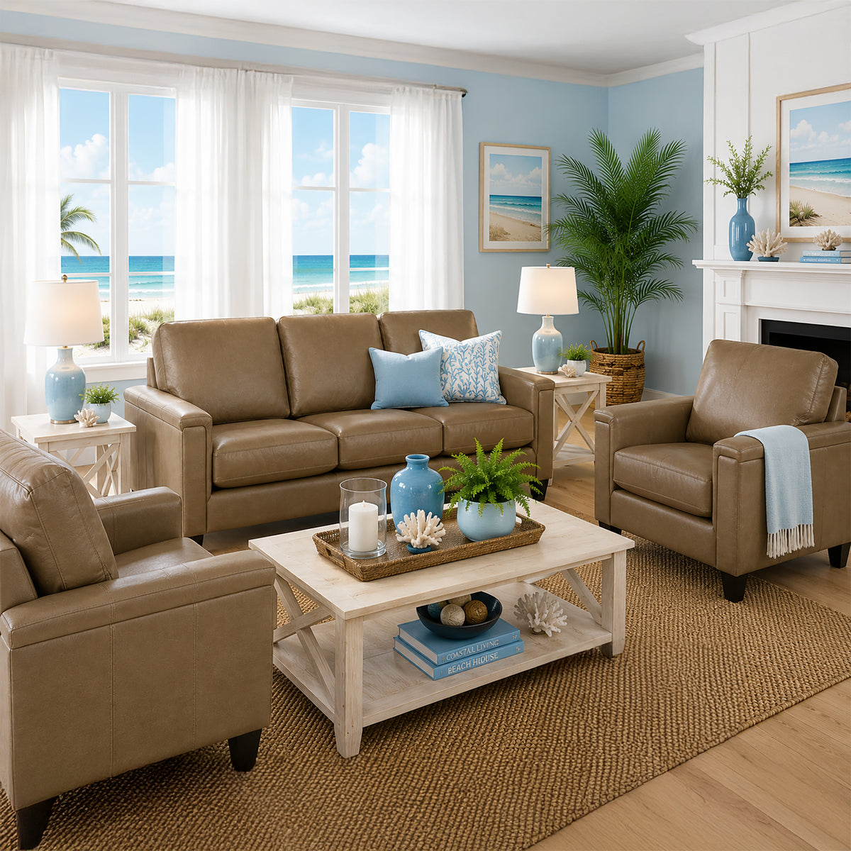 Benson Leather Sofa & Two Chair Set - Coja