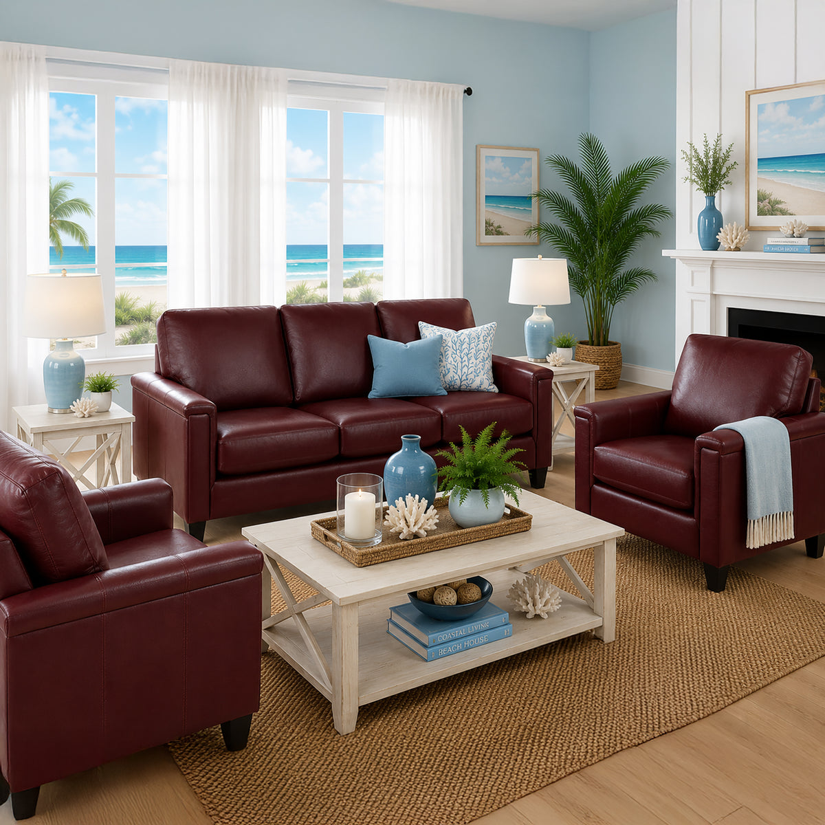 Benson Leather Sofa & Two Chair Set - Coja