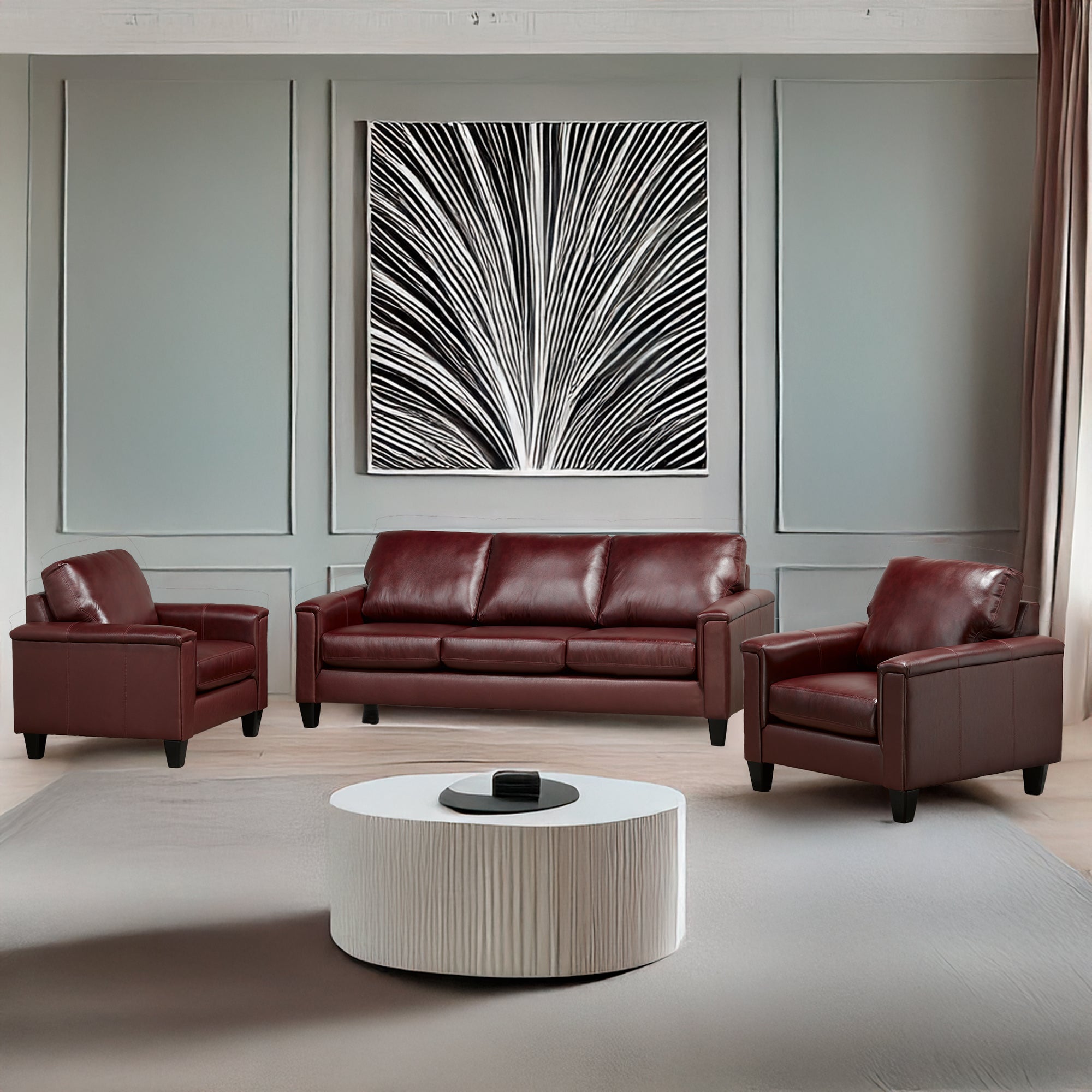 Benson Leather Sofa & Two Chair Set - Coja