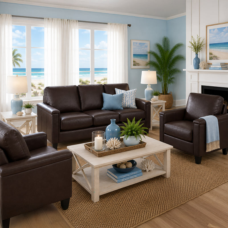 Benson Leather Sofa & Two Chair Set - Coja