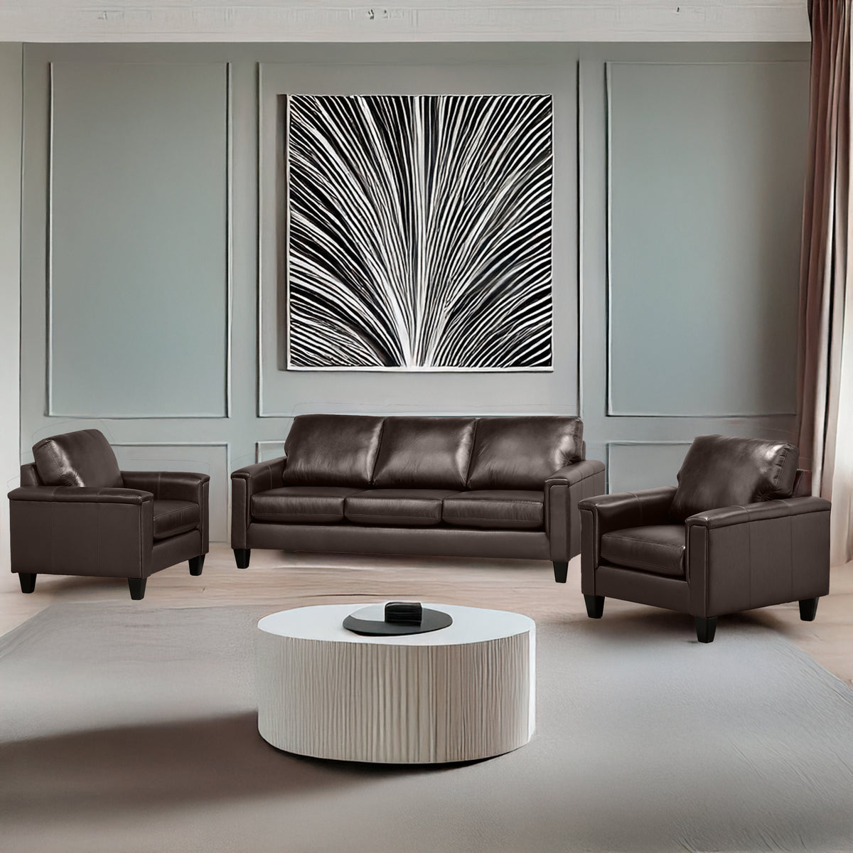 Benson Leather Sofa & Two Chair Set - Coja