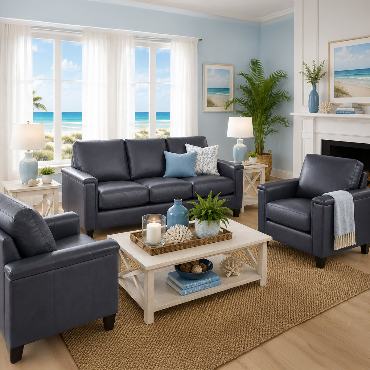 Benson Leather Sofa & Two Chair Set - Coja