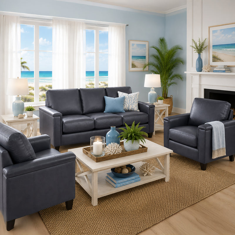 Benson Leather Sofa & Two Chair Set - Coja