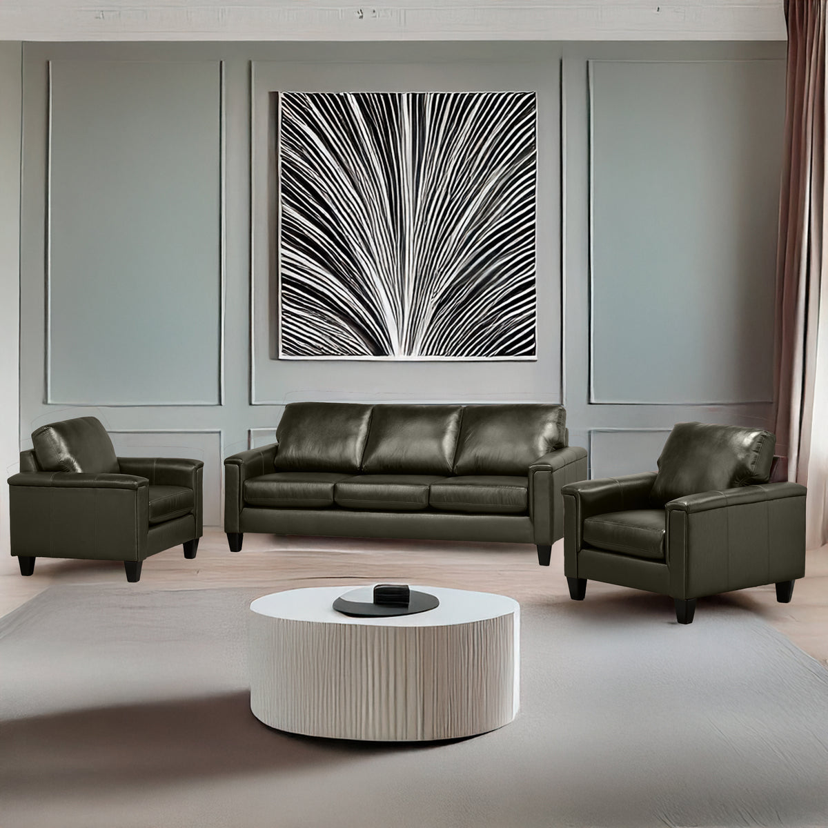 Benson Leather Sofa & Two Chair Set - Coja