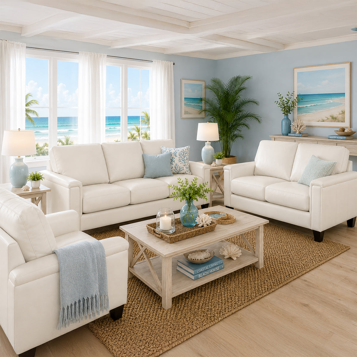 Benson Leather Sofa, Loveseat & Chair Set - Coja