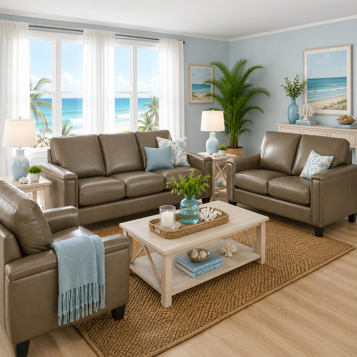 Benson Leather Sofa, Loveseat & Chair Set - Coja