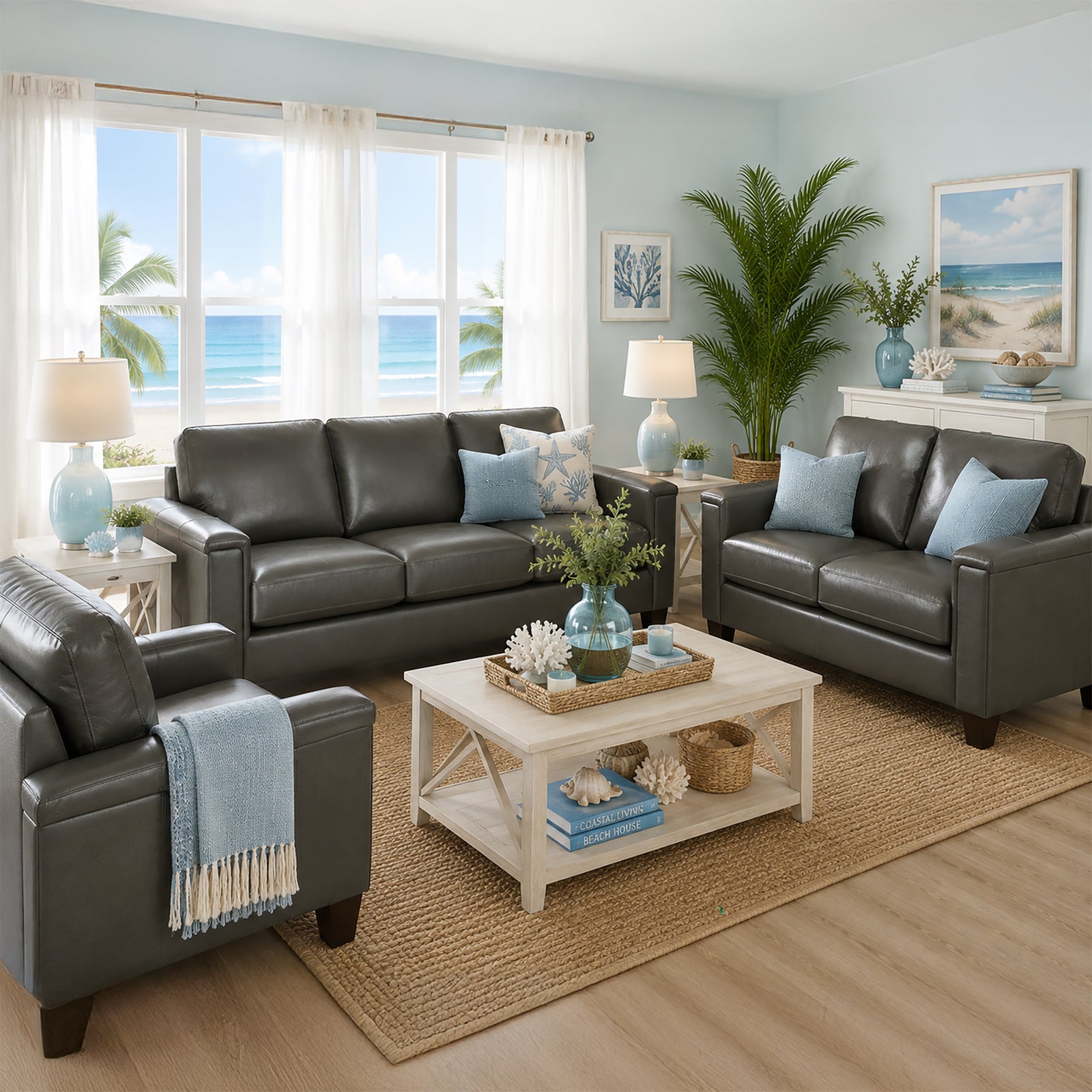 Benson Leather Sofa, Loveseat & Chair Set