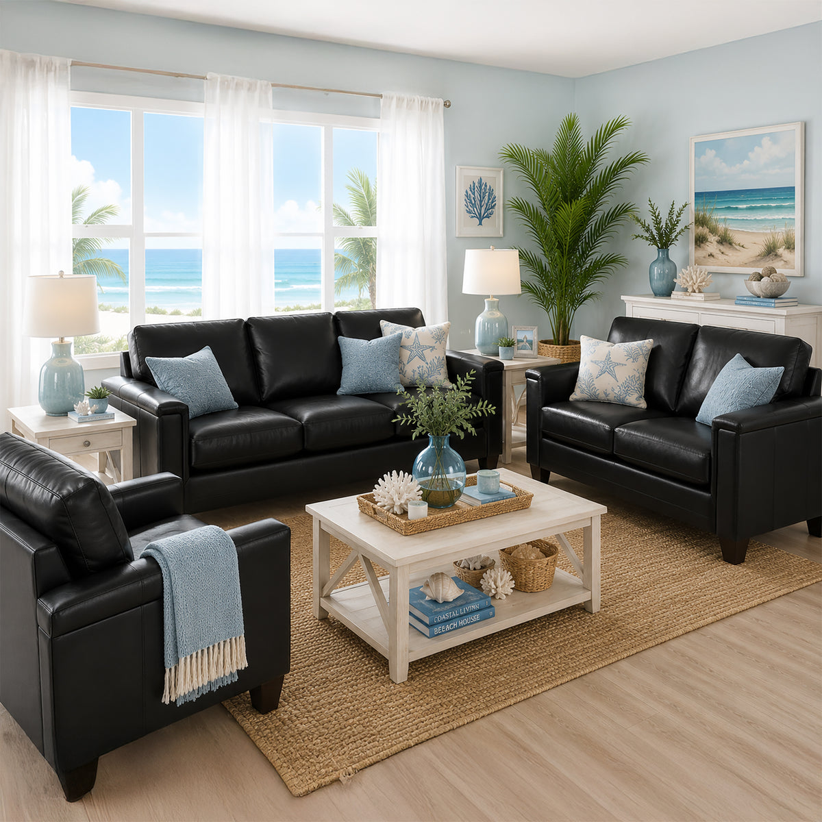 Benson Leather Sofa, Loveseat & Chair Set - Coja