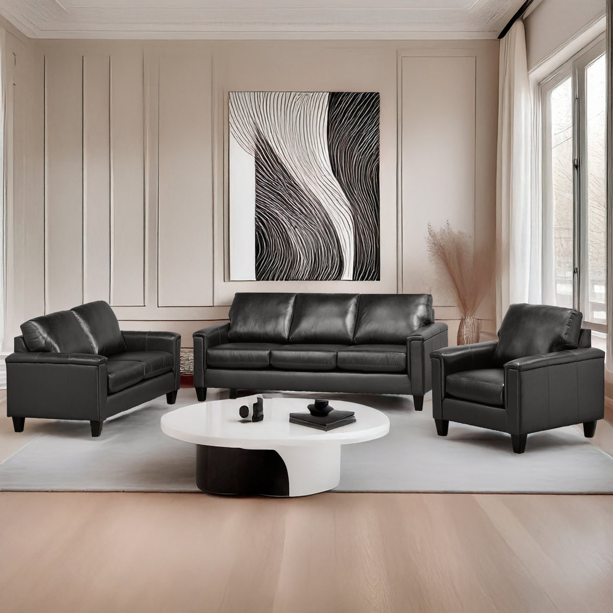 Benson Leather Sofa, Loveseat & Chair Set - Coja