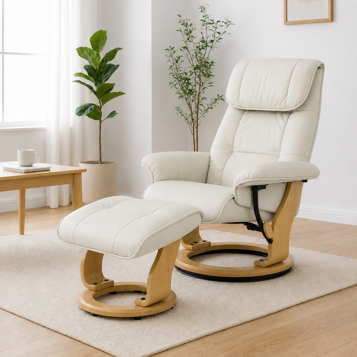 Muscat Leather Swivel Recliner with Matching Ottoman