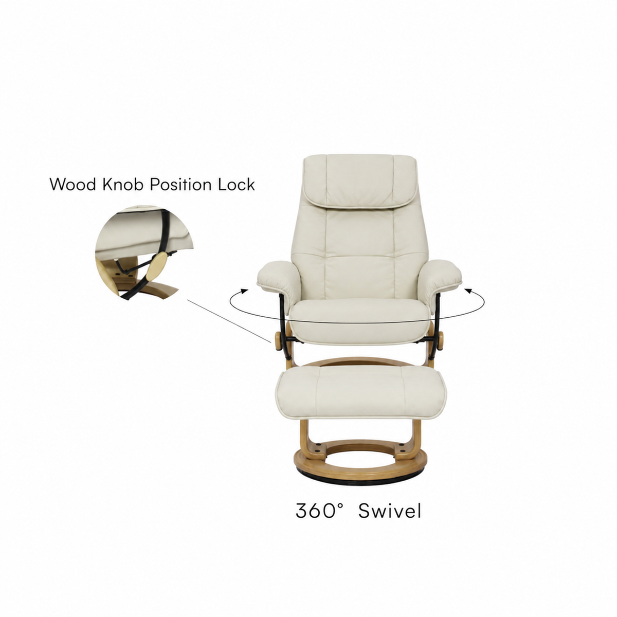Muscat Leather Swivel Recliner with Matching Ottoman