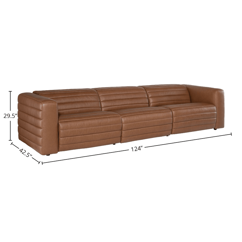 Cathal 124" Wide 3 - Piece Upholstered Leather Sofa, Brown - Coja