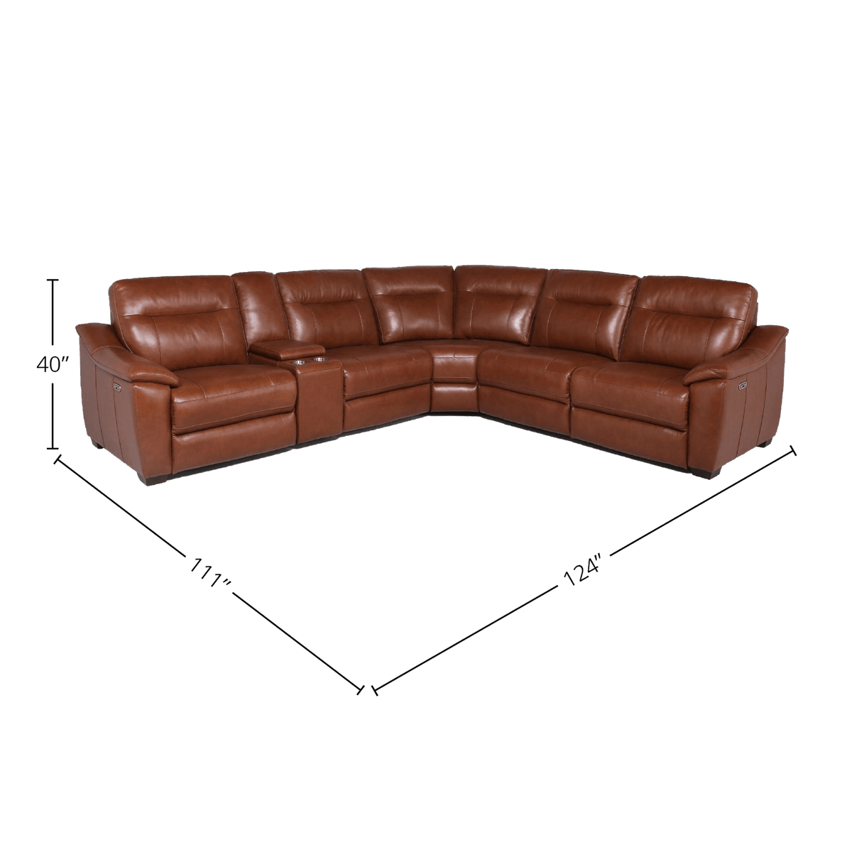 Cumana Leather Power Reclining Sectional with Articulating Headrest, Storage, Cupholders and USB Port, Brown - Coja