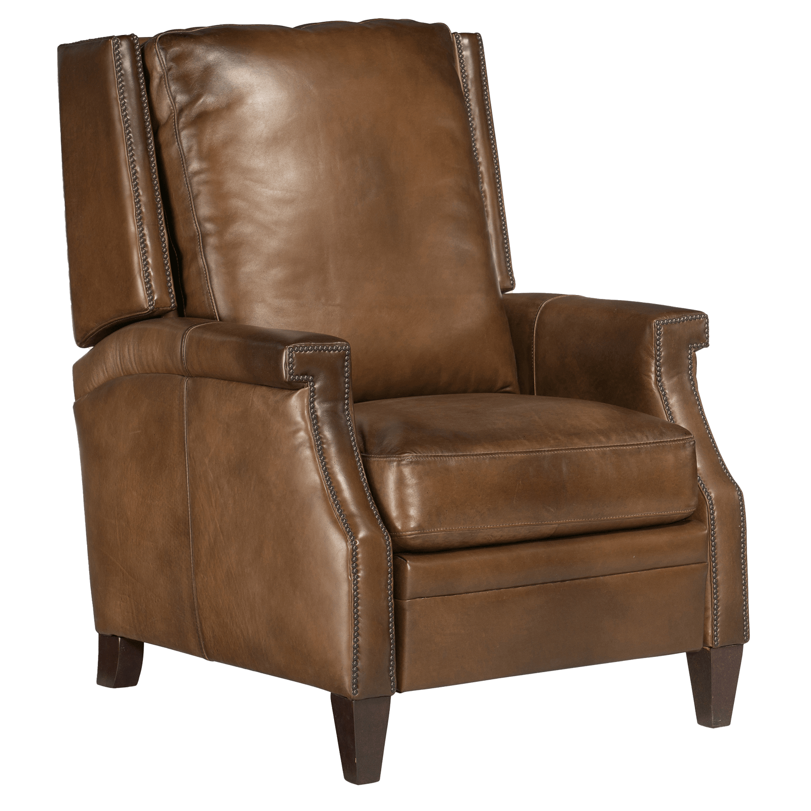 Caezar Manual Push Back Recliner, Brown Leather