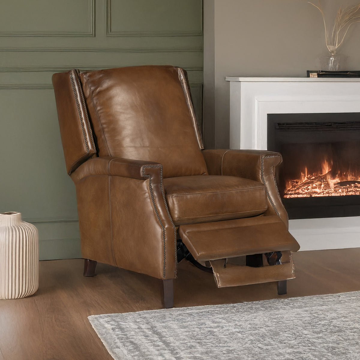 Caezar Manual Push Back Recliner, Brown Leather - Coja