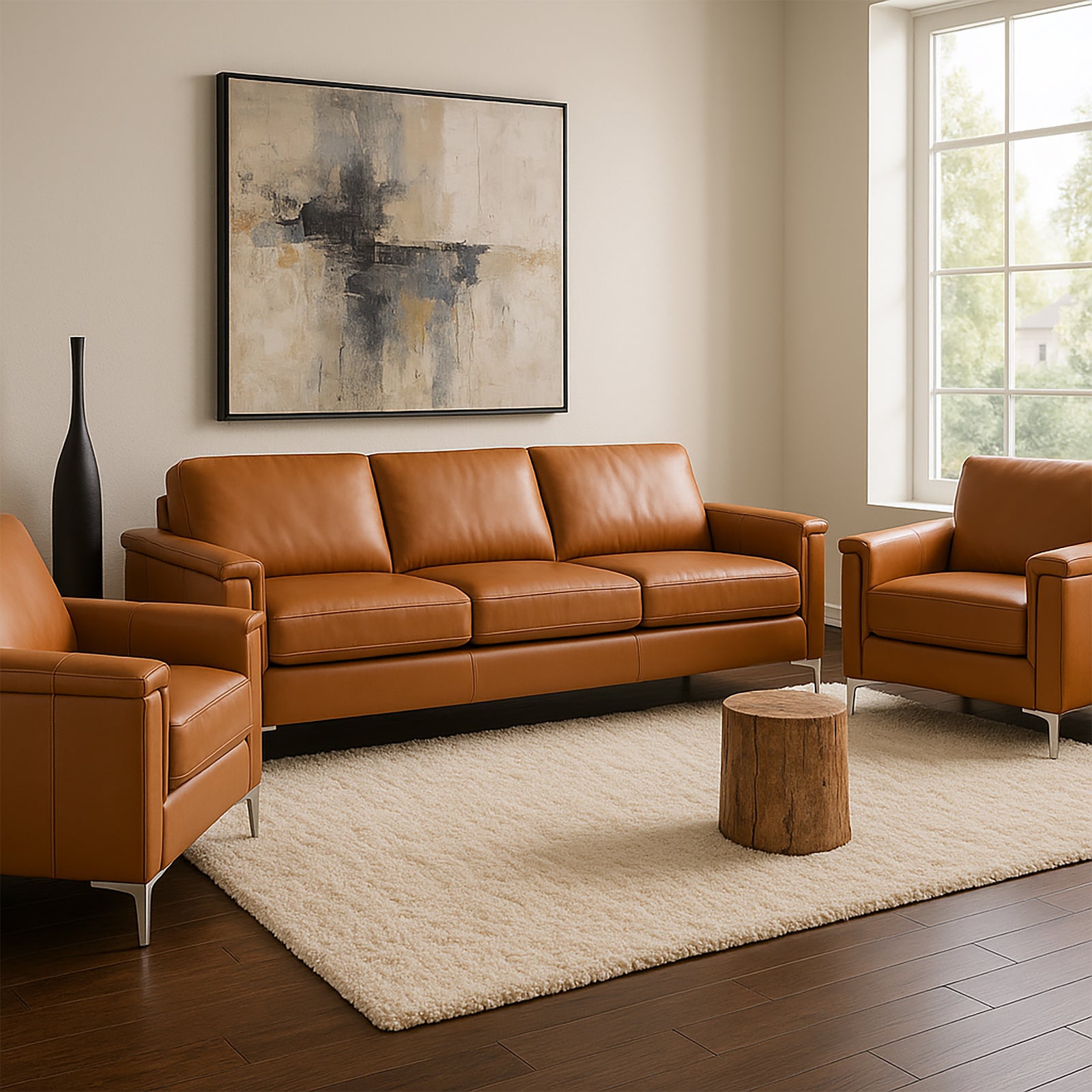 Cambil Leather Sofa and Two Chairs Set