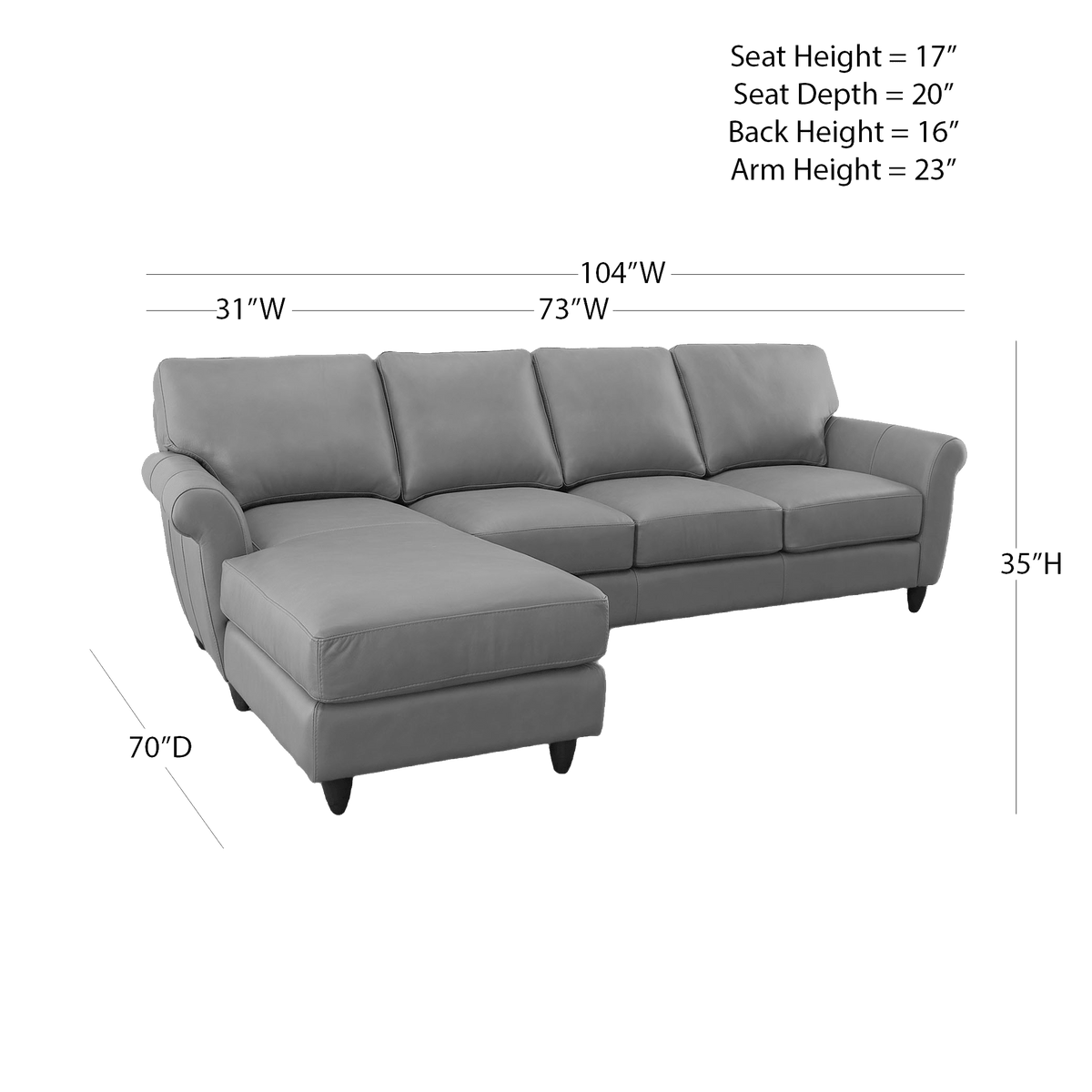 Cherish Leather Chofa Sectional Left Facing - Coja
