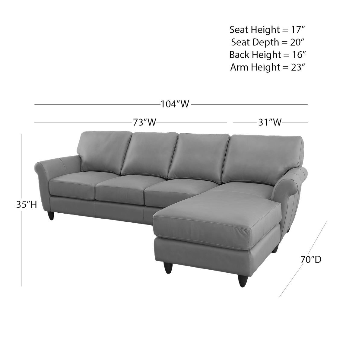 Cherish Leather Chofa Sectional Right Facing - Coja