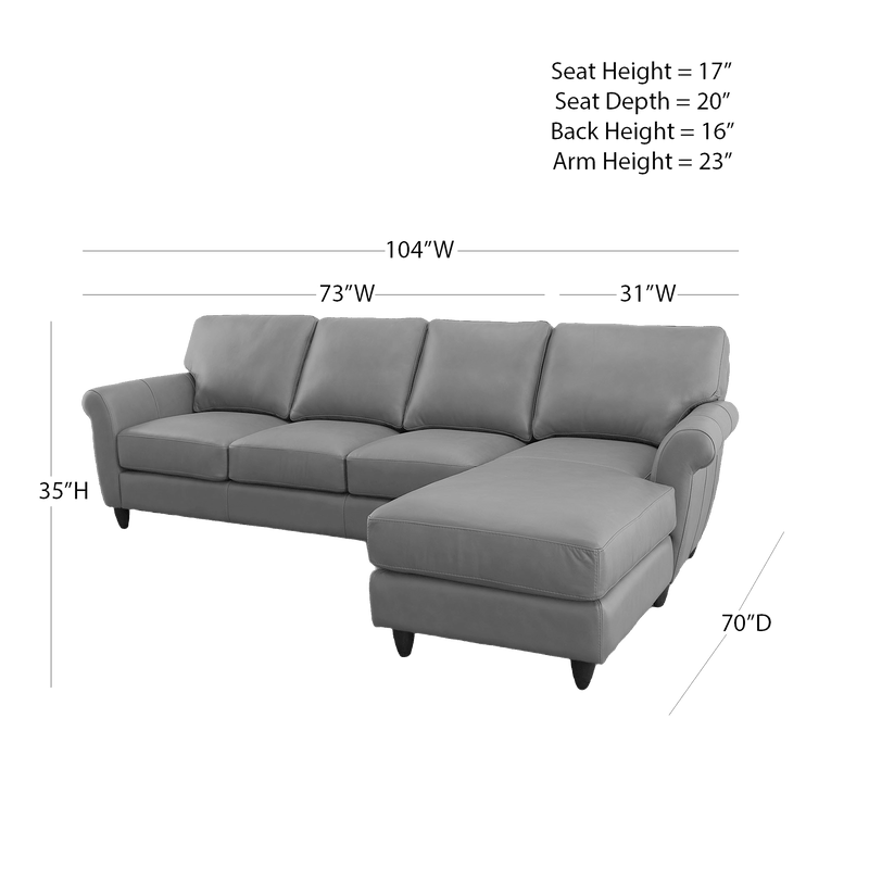 Cherish Leather Chofa Sectional Right Facing - Coja