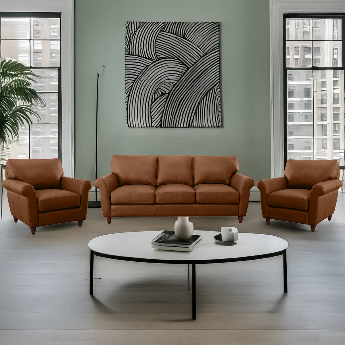 Cherish Leather Sofa & Two Chair Set - Coja