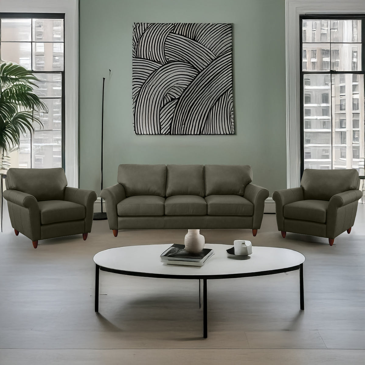 Cherish Leather Sofa & Two Chair Set - Coja