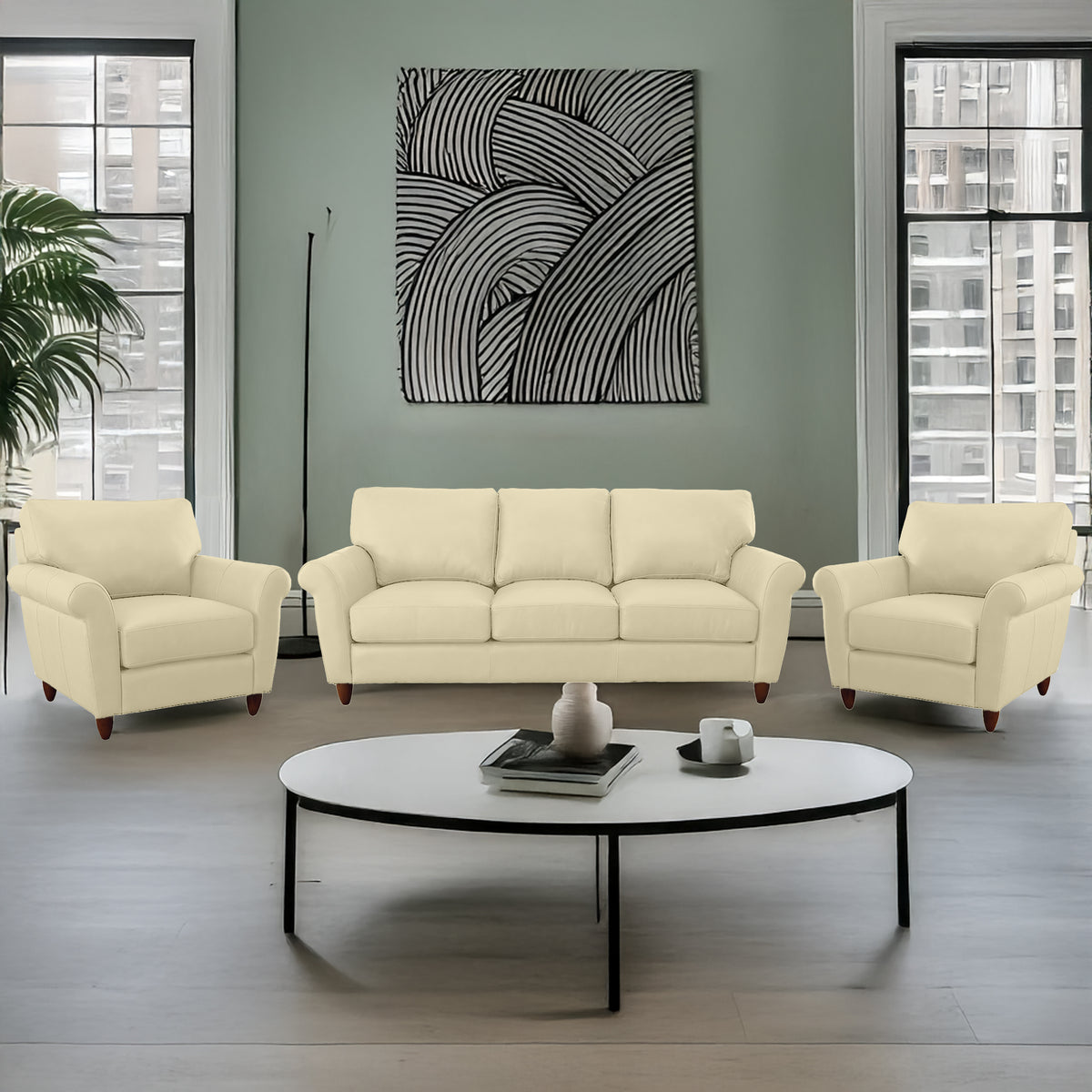 Cherish Leather Sofa & Two Chair Set - Coja