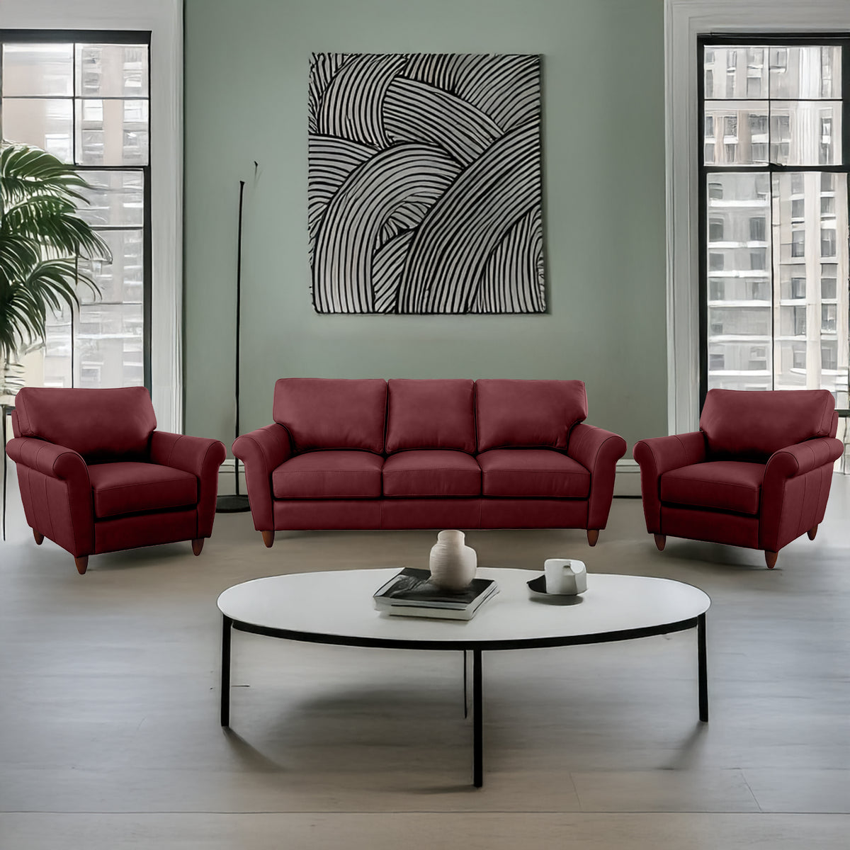 Cherish Leather Sofa & Two Chair Set - Coja