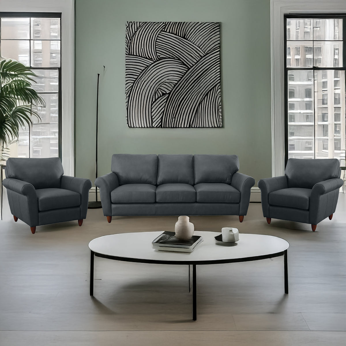 Cherish Leather Sofa & Two Chair Set - Coja