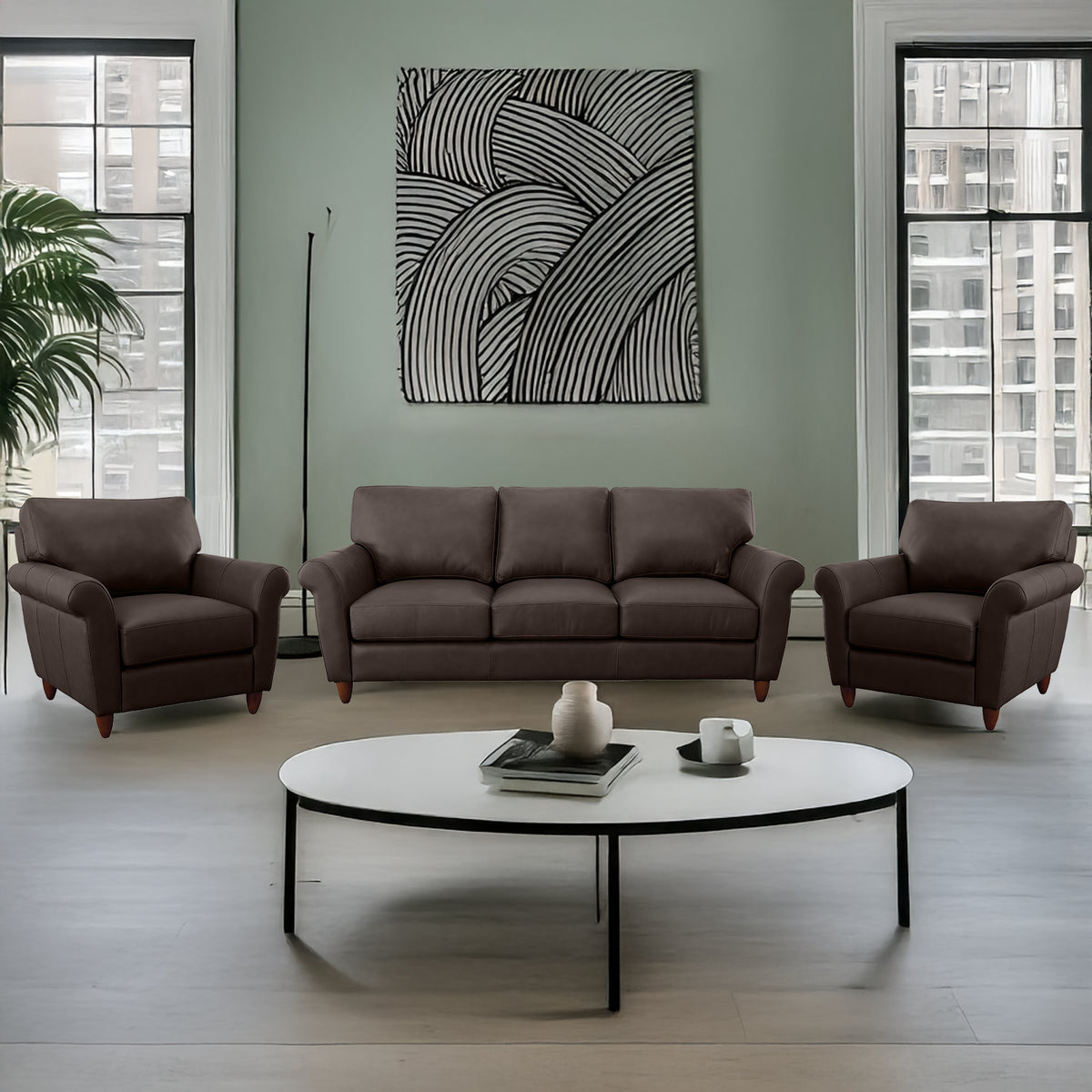 Cherish Leather Sofa & Two Chair Set - Coja