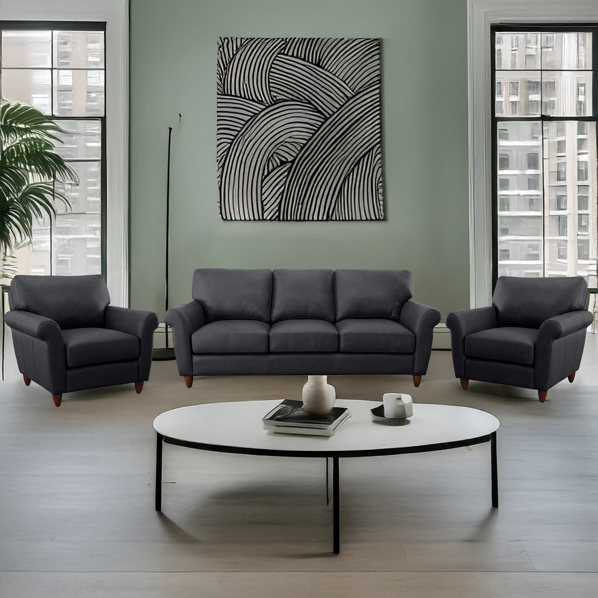 Cherish Leather Sofa & Two Chair Set - Coja