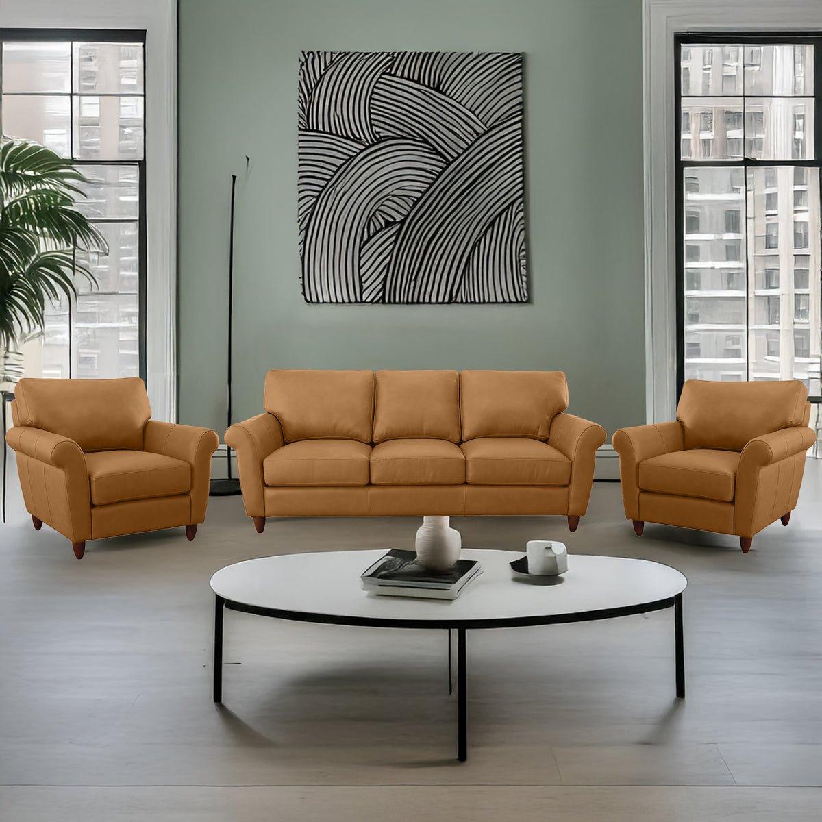 Cherish Leather Sofa & Two Chair Set - Coja