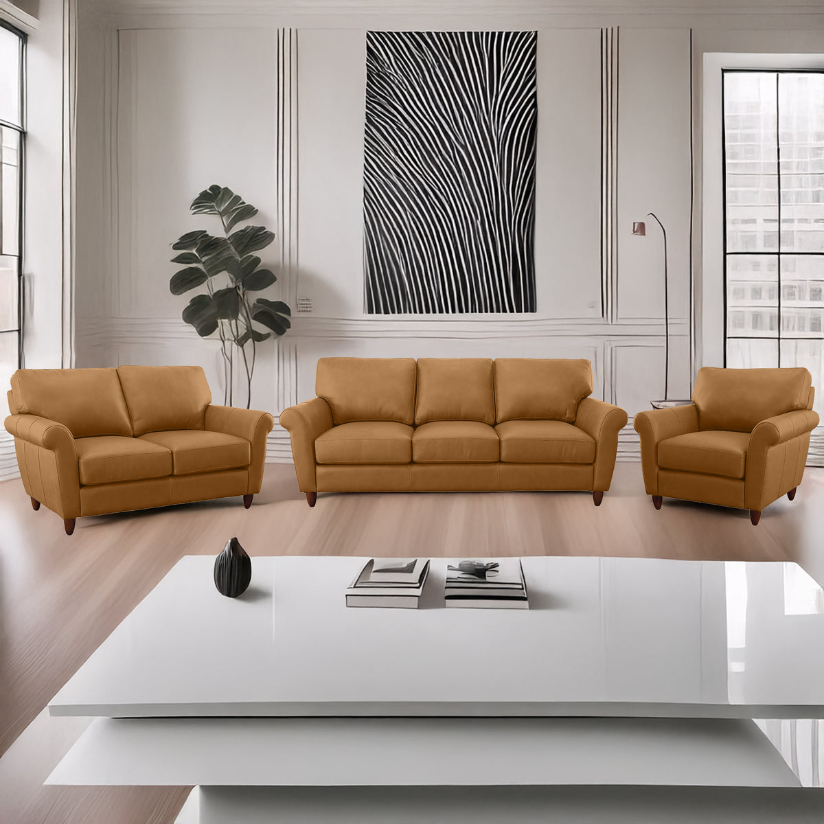Cherish Leather Sofa, Loveseat & Chair Set - Coja