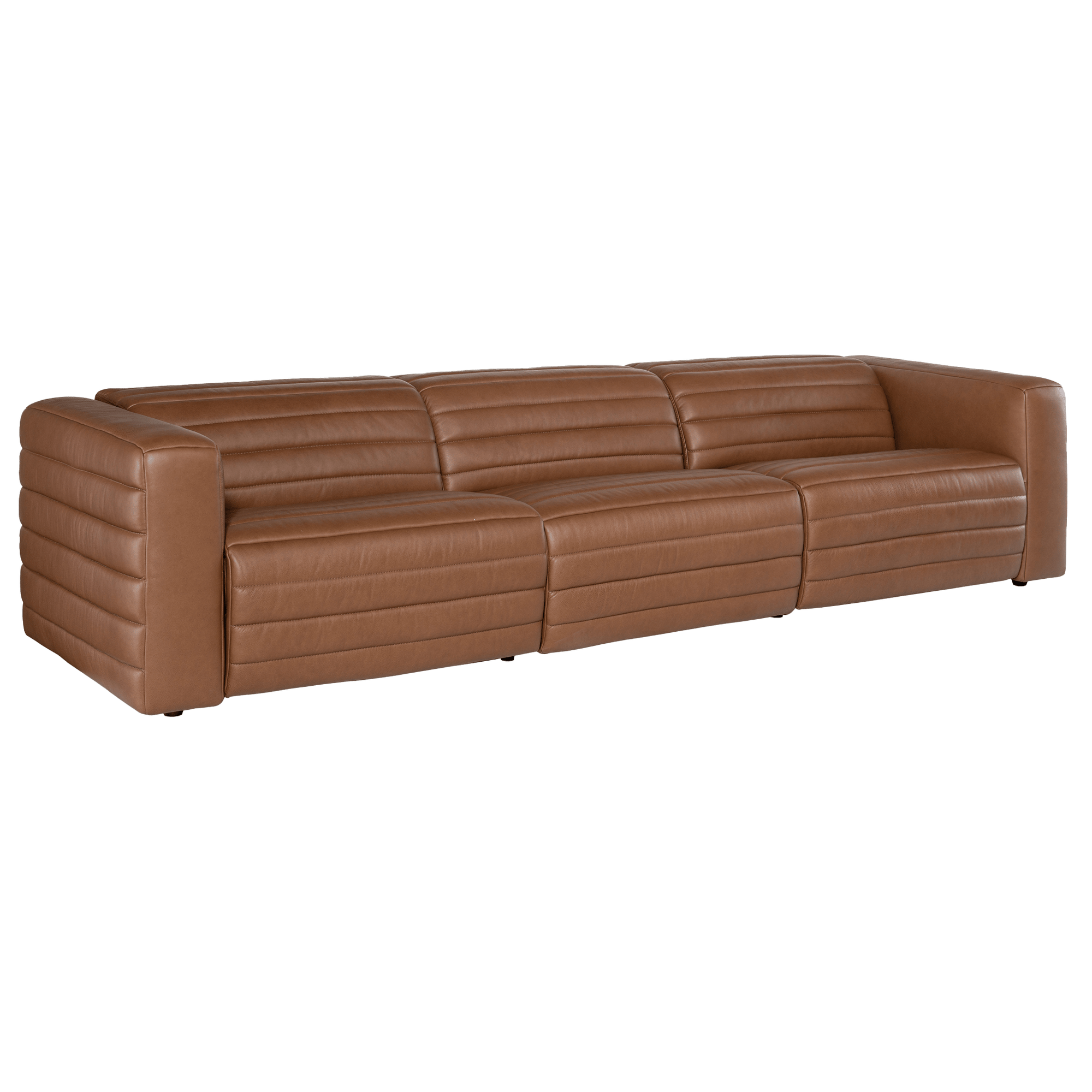 Cathal 124" Wide 3-Piece Upholstered Leather Sofa, Brown